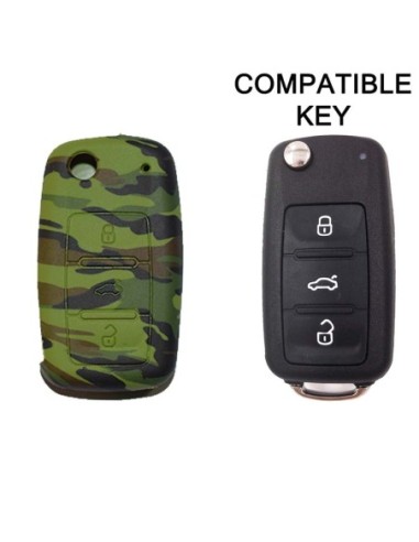 Guscio in Silicone Cover Chiave per Telecomando Volkswagen Seat Skoda Portachiave Camouflage VW Golf Passat Polo Touran Tiguan Eos Sharan Touareg Phateon Caddy T5 Amarok Lupo Seat Altea Alhambra Leon Ibiza Exeo Cordoba Arosa Skoda Octavia Fabia Superb