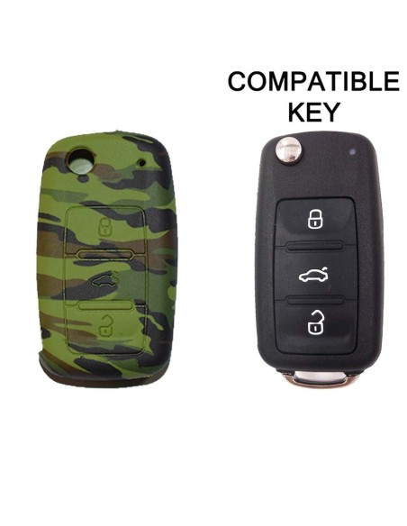 Guscio in Silicone Cover Chiave per Telecomando Volkswagen Seat Skoda Portachiave Camouflage VW Golf Passat Polo Touran Tiguan Eos Sharan Touareg Phateon Caddy T5 Amarok Lupo Seat Altea Alhambra Leon Ibiza Exeo Cordoba Arosa Skoda Octavia Fabia Superb