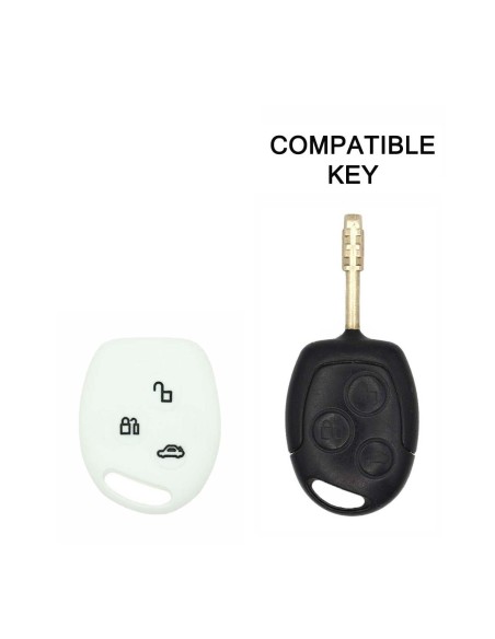 Guscio Silicone Cover Chiave per Telecomando Ford Portachiavi Bianco 3 Tasti C-Max Fiesta Focus KA Mondeo Transit