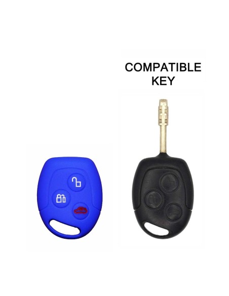 Guscio in Silicone Cover Chiave per Telecomando Ford Portachiavi Blu 3 Tasti C-Max Fiesta Focus KA Mondeo Transit