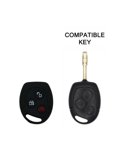Guscio in Silicone Cover Chiave per Telecomando Ford Portachiavi Nero 3 Tasti C-Max Fiesta Focus KA Mondeo Transit