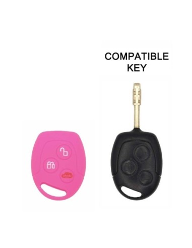Guscio in Silicone Cover Chiave per Telecomando Ford Portachiavi Rosa 3 Tasti C-Max Fiesta Focus KA Mondeo Transit