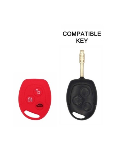 Guscio in Silicone Cover Chiave per Telecomando Ford Portachiavi Rosso 3 Tasti C-Max Fiesta Focus KA Mondeo Transit