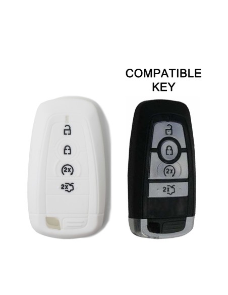 Guscio Silicone Cover Chiave per Telecomando Ford Bianco Keyless-Entry 4 Tasti Mondeo Explorer Flex Mustang Fusion MKC MKX MKZ