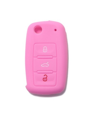 Guscio in Silicone Cover Chiave per Telecomando Volkswagen Seat Skoda Portachiave Rosa VW Golf Passat Polo Touran Tiguan Eos Sharan Touareg Phateon Caddy T5 Amarok Lupo Seat Altea Alhambra Leon Ibiza Exeo Cordoba Arosa Skoda Octavia Fabia Superb Roomster