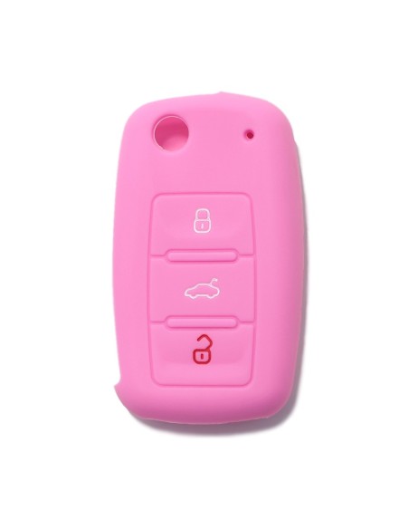 Guscio in Silicone Cover Chiave per Telecomando Volkswagen Seat Skoda Portachiave Rosa VW Golf Passat Polo Touran Tiguan Eos Sharan Touareg Phateon Caddy T5 Amarok Lupo Seat Altea Alhambra Leon Ibiza Exeo Cordoba Arosa Skoda Octavia Fabia Superb Roomster