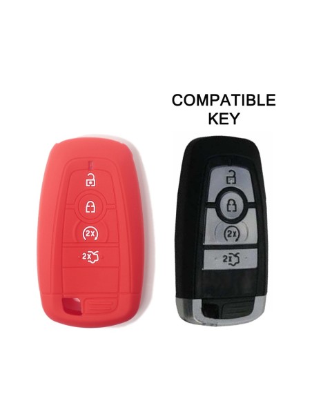 Guscio Silicone Cover Chiave per Telecomando Ford Rosso Keyless-Entry 4 Tasti Mondeo Explorer Flex Mustang Fusion MKC MKX MKZ
