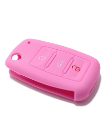 Guscio in Silicone Cover Chiave per Telecomando Volkswagen Seat Skoda Portachiave Rosa VW Golf Passat Polo Touran Tiguan Eos Sharan Touareg Phateon Caddy T5 Amarok Lupo Seat Altea Alhambra Leon Ibiza Exeo Cordoba Arosa Skoda Octavia Fabia Superb Roomster