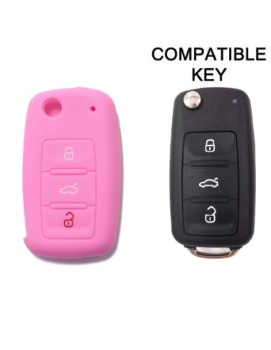 Guscio in Silicone Cover Chiave per Telecomando Volkswagen Seat Skoda Portachiave Rosa VW Golf Passat Polo Touran Tiguan Eos Sharan Touareg Phateon Caddy T5 Amarok Lupo Seat Altea Alhambra Leon Ibiza Exeo Cordoba Arosa Skoda Octavia Fabia Superb Roomster