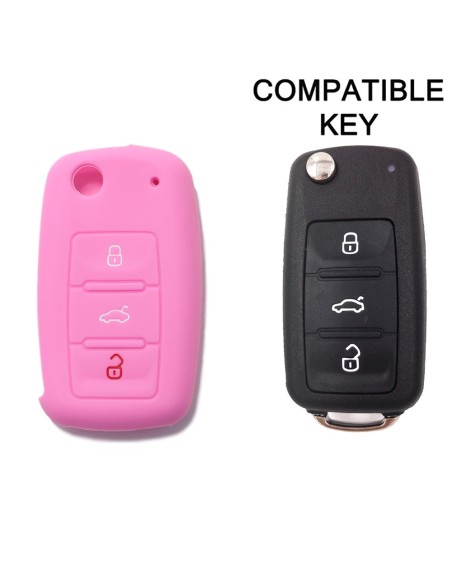 Guscio in Silicone Cover Chiave per Telecomando Volkswagen Seat Skoda Portachiave Rosa VW Golf Passat Polo Touran Tiguan Eos Sharan Touareg Phateon Caddy T5 Amarok Lupo Seat Altea Alhambra Leon Ibiza Exeo Cordoba Arosa Skoda Octavia Fabia Superb Roomster