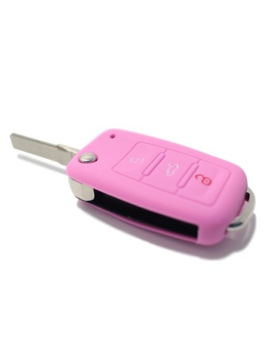 Guscio in Silicone Cover Chiave per Telecomando Volkswagen Seat Skoda Portachiave Rosa VW Golf Passat Polo Touran Tiguan Eos Sharan Touareg Phateon Caddy T5 Amarok Lupo Seat Altea Alhambra Leon Ibiza Exeo Cordoba Arosa Skoda Octavia Fabia Superb Roomster