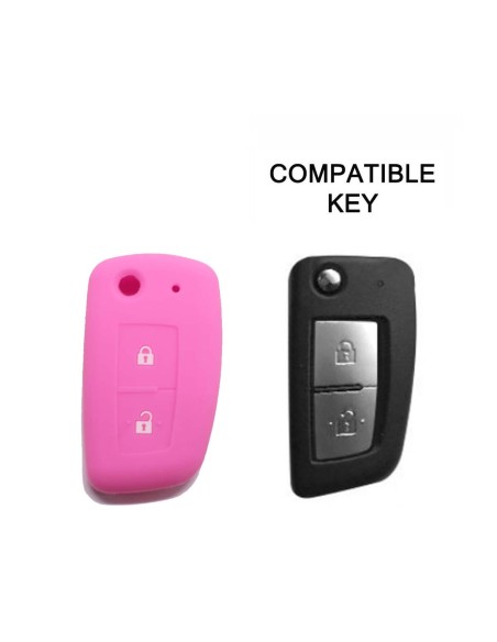 Guscio in Silicone Cover Chiave per Telecomando Nissan 2 Tasti Rosa Qashqai X-Trail Murano Maxima Altima Juke Geniss Quest Livina Tiida