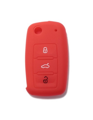 Guscio in Silicone Cover Chiave per Telecomando Volkswagen Seat Skoda Portachiave Rosso VW Golf Passat Polo Touran Tiguan Eos Sharan Touareg Phateon Caddy T5 Amarok Lupo Seat Altea Alhambra Leon Ibiza Exeo Cordoba Arosa Skoda Octavia Fabia Superb Roomster
