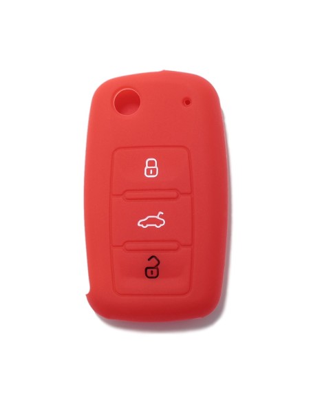 Guscio in Silicone Cover Chiave per Telecomando Volkswagen Seat Skoda Portachiave Rosso VW Golf Passat Polo Touran Tiguan Eos Sharan Touareg Phateon Caddy T5 Amarok Lupo Seat Altea Alhambra Leon Ibiza Exeo Cordoba Arosa Skoda Octavia Fabia Superb Roomster