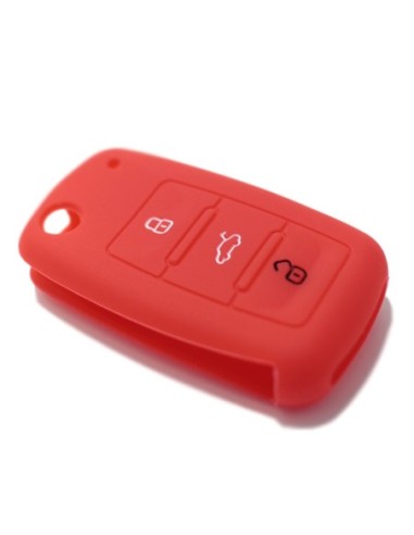 Guscio in Silicone Cover Chiave per Telecomando Volkswagen Seat Skoda Portachiave Rosso VW Golf Passat Polo Touran Tiguan Eos Sharan Touareg Phateon Caddy T5 Amarok Lupo Seat Altea Alhambra Leon Ibiza Exeo Cordoba Arosa Skoda Octavia Fabia Superb Roomster