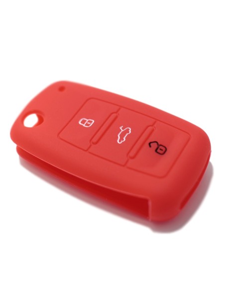 Guscio in Silicone Cover Chiave per Telecomando Volkswagen Seat Skoda Portachiave Rosso VW Golf Passat Polo Touran Tiguan Eos Sharan Touareg Phateon Caddy T5 Amarok Lupo Seat Altea Alhambra Leon Ibiza Exeo Cordoba Arosa Skoda Octavia Fabia Superb Roomster