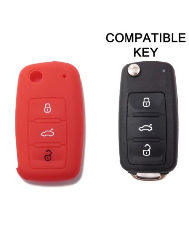 Guscio in Silicone Cover Chiave per Telecomando Volkswagen Seat Skoda Portachiave Rosso VW Golf Passat Polo Touran Tiguan Eos Sharan Touareg Phateon Caddy T5 Amarok Lupo Seat Altea Alhambra Leon Ibiza Exeo Cordoba Arosa Skoda Octavia Fabia Superb Roomster