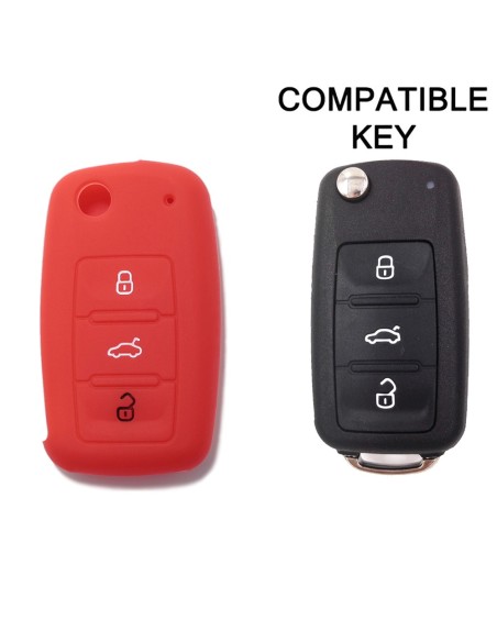 Guscio in Silicone Cover Chiave per Telecomando Volkswagen Seat Skoda Portachiave Rosso VW Golf Passat Polo Touran Tiguan Eos Sharan Touareg Phateon Caddy T5 Amarok Lupo Seat Altea Alhambra Leon Ibiza Exeo Cordoba Arosa Skoda Octavia Fabia Superb Roomster