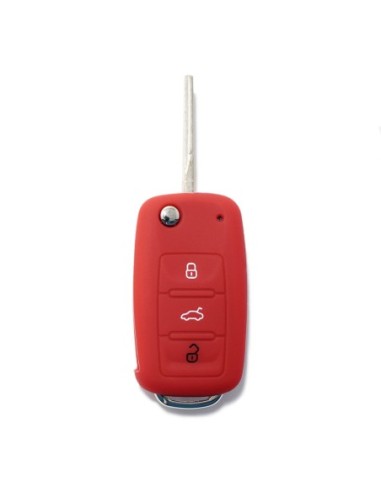 Guscio in Silicone Cover Chiave per Telecomando Volkswagen Seat Skoda Portachiave Rosso VW Golf Passat Polo Touran Tiguan Eos Sharan Touareg Phateon Caddy T5 Amarok Lupo Seat Altea Alhambra Leon Ibiza Exeo Cordoba Arosa Skoda Octavia Fabia Superb Roomster