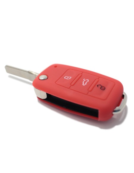 Guscio in Silicone Cover Chiave per Telecomando Volkswagen Seat Skoda Portachiave Rosso VW Golf Passat Polo Touran Tiguan Eos Sharan Touareg Phateon Caddy T5 Amarok Lupo Seat Altea Alhambra Leon Ibiza Exeo Cordoba Arosa Skoda Octavia Fabia Superb Roomster