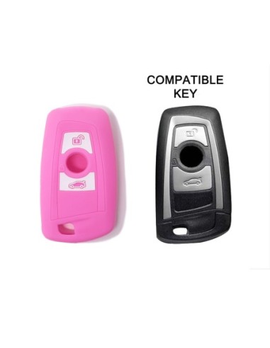 Guscio Silicone Cover Chiave per Telecomando BMW Rosa Keyless-Entry 3 Tasti Serie 1 3 4 5 6 7 Z4 X3 X4 X5 X6