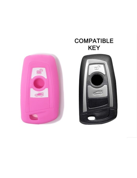 Guscio Silicone Cover Chiave per Telecomando BMW Rosa Keyless-Entry 3 Tasti Serie 1 3 4 5 6 7 Z4 X3 X4 X5 X6