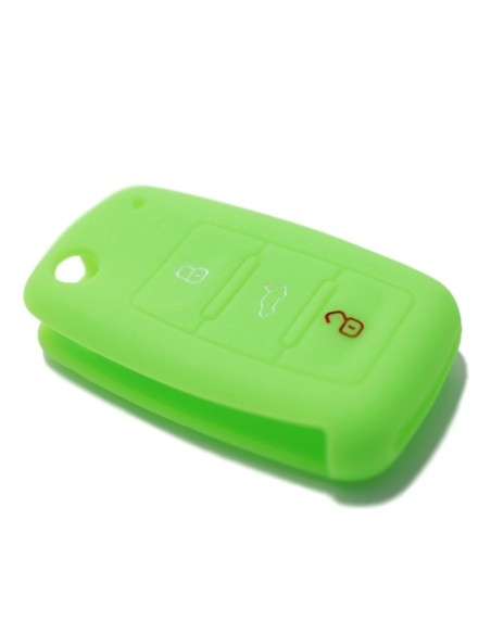 Guscio in Silicone Cover Chiave per Telecomando Volkswagen Seat Skoda Portachiave Verde VW Golf Passat Polo Touran Tiguan Eos Sharan Touareg Phateon Caddy T5 Amarok Lupo Seat Altea Alhambra Leon Ibiza Exeo Cordoba Arosa Skoda Octavia Fabia Superb Roomster