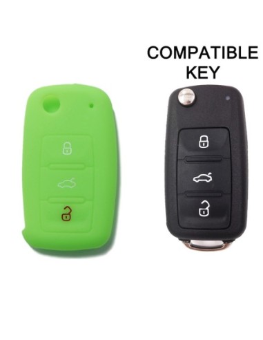 Guscio in Silicone Cover Chiave per Telecomando Volkswagen Seat Skoda Portachiave Verde VW Golf Passat Polo Touran Tiguan Eos Sharan Touareg Phateon Caddy T5 Amarok Lupo Seat Altea Alhambra Leon Ibiza Exeo Cordoba Arosa Skoda Octavia Fabia Superb Roomster