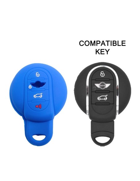 Guscio Silicone Cover Chiave per Telecomando Mini Portachiavi 4 Tasti Blu per Cooper One Cooper S Cooper D Cooper SD (F55) Clubman John Cooper Works (F56) Countryman Cabrio (F57)