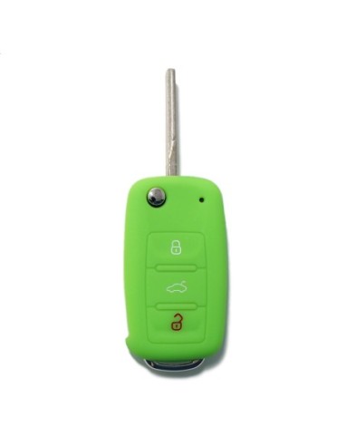 Guscio in Silicone Cover Chiave per Telecomando Volkswagen Seat Skoda Portachiave Verde VW Golf Passat Polo Touran Tiguan Eos Sharan Touareg Phateon Caddy T5 Amarok Lupo Seat Altea Alhambra Leon Ibiza Exeo Cordoba Arosa Skoda Octavia Fabia Superb Roomster