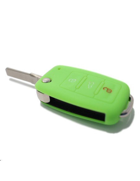 Guscio in Silicone Cover Chiave per Telecomando Volkswagen Seat Skoda Portachiave Verde VW Golf Passat Polo Touran Tiguan Eos Sharan Touareg Phateon Caddy T5 Amarok Lupo Seat Altea Alhambra Leon Ibiza Exeo Cordoba Arosa Skoda Octavia Fabia Superb Roomster