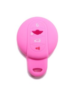 Guscio Silicone Cover Chiave per Telecomando Mini Portachiavi 4 Tasti Rosa per Cooper One Cooper S Cooper D Cooper SD (F55) Clubman John Cooper Works (F56) Countryman Cabrio (F57)