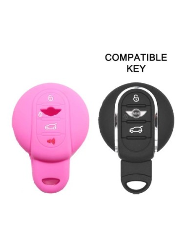Guscio Silicone Cover Chiave per Telecomando Mini Portachiavi 4 Tasti Rosa per Cooper One Cooper S Cooper D Cooper SD (F55) Clubman John Cooper Works (F56) Countryman Cabrio (F57)