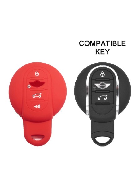 Guscio Silicone Cover Chiave per Telecomando Mini Portachiavi 4 Tasti Rosso per Cooper One Cooper S Cooper D Cooper SD (F55) Clubman John Cooper Works (F56) Countryman Cabrio (F57)