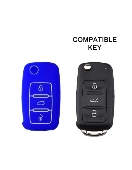 Guscio in Silicone Cover Chiave per Telecomando Volkswagen Seat Skoda Portachiave Blu VW Golf Passat Polo Touran Tiguan Eos Sharan Touareg Phateon Caddy T5 Amarok Lupo Seat Altea Alhambra Leon Ibiza Exeo Cordoba Arosa Skoda Octavia Fabia Superb Roomster