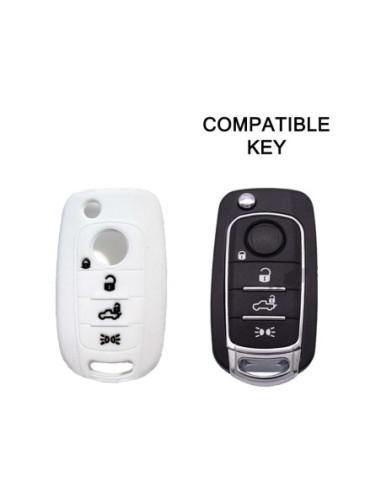 Guscio in Silicone Cover Chiave per Telecomando Fiat 500 500X Tipo 4 Tasti Bianco
