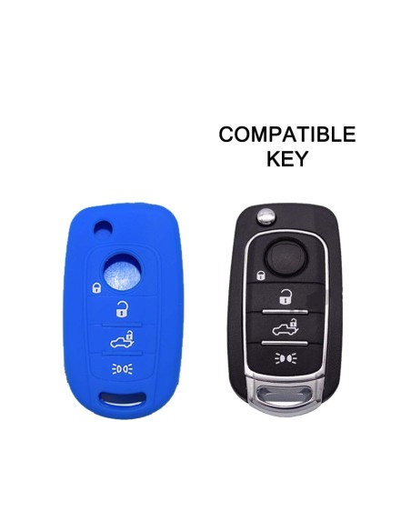 Guscio in Silicone Cover Chiave per Telecomando Fiat 500 500X Tipo 4 Tasti Blu