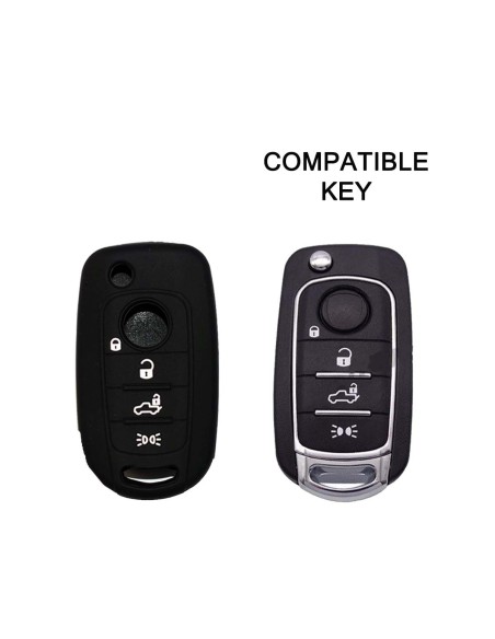 Guscio in Silicone Cover Chiave per Telecomando Fiat 500 500X Tipo 4 Tasti Nero