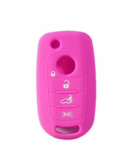 Guscio in Silicone Cover Chiave per Telecomando Fiat 500 500X Tipo 4 Tasti Rosa