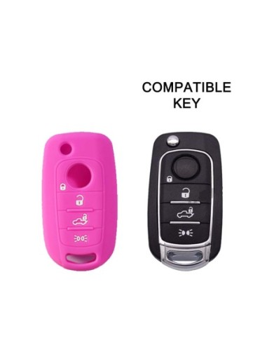 Guscio in Silicone Cover Chiave per Telecomando Fiat 500 500X Tipo 4 Tasti Rosa