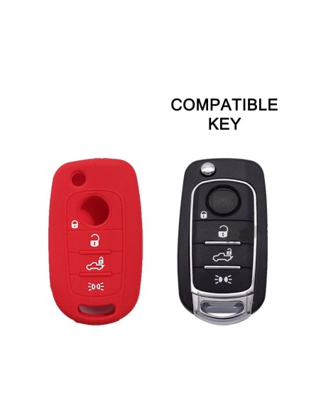 Guscio in Silicone Cover Chiave per Telecomando Fiat 500 500X Tipo 4 Tasti Rosso