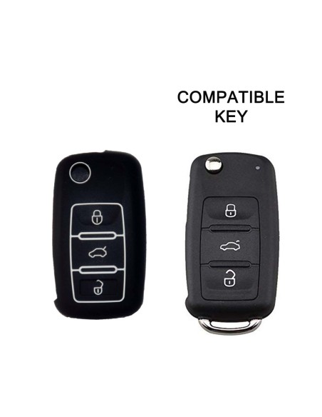 Guscio in Silicone Cover Chiave per Telecomando Volkswagen Seat Skoda Portachiave Nero VW Golf Passat Polo Touran Tiguan Eos Sharan Touareg Phateon Caddy T5 Amarok Lupo Seat Altea Alhambra Leon Ibiza Exeo Cordoba Arosa Skoda Octavia Fabia Superb Roomster