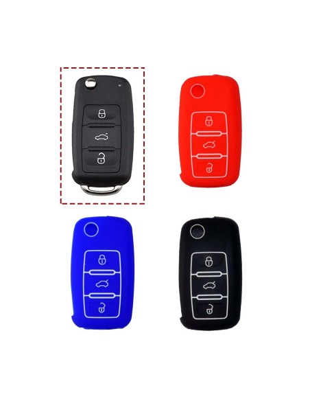 Guscio in Silicone Cover Chiave per Telecomando Volkswagen Seat Skoda Portachiave Nero VW Golf Passat Polo Touran Tiguan Eos Sharan Touareg Phateon Caddy T5 Amarok Lupo Seat Altea Alhambra Leon Ibiza Exeo Cordoba Arosa Skoda Octavia Fabia Superb Roomster