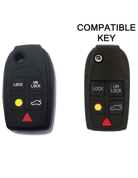 Guscio in Silicone Cover Chiave per Telecomando Volvo Portachiavi Nero 5 Tasti V40 V70 C70 S40 S60 S70 S80 XC70 XC90