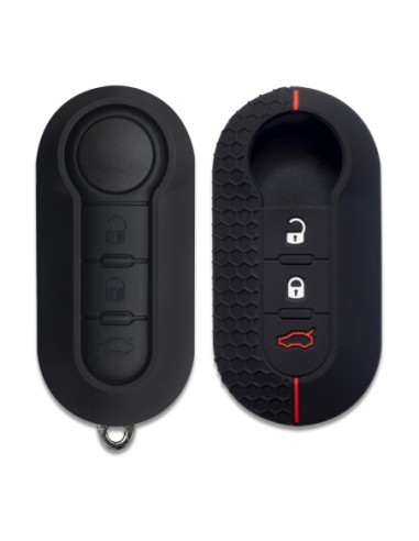 Guscio Chiave Cover Portachiavi 3 Tasti in Silicone Compatibile con Fiat 500, Panda, Punto, Bravo e Lancia Ypsilon, Delta - Nero