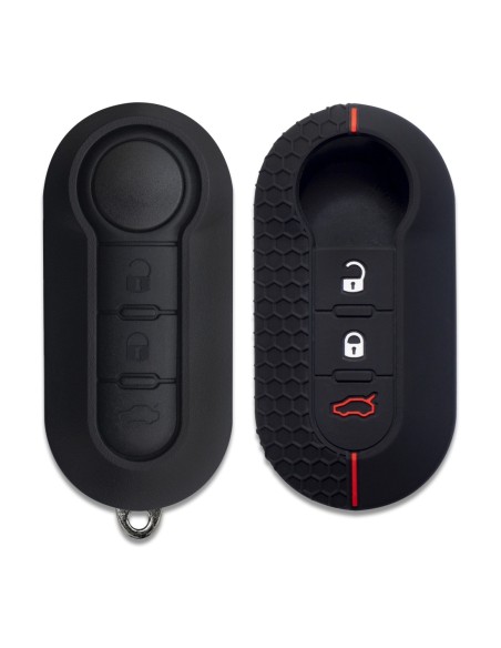 Guscio Chiave Cover Portachiavi 3 Tasti in Silicone Compatibile con Fiat 500, Panda, Punto, Bravo e Lancia Ypsilon, Delta - Nero