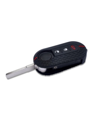 Guscio Chiave Cover Portachiavi 3 Tasti in Silicone Compatibile con Fiat 500, Panda, Punto, Bravo e Lancia Ypsilon, Delta - Nero
