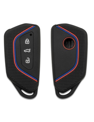 Guscio in Silicone per Chiave 3 Tasti Auto Volkswagen Golf 8 - Nero con Inserti
