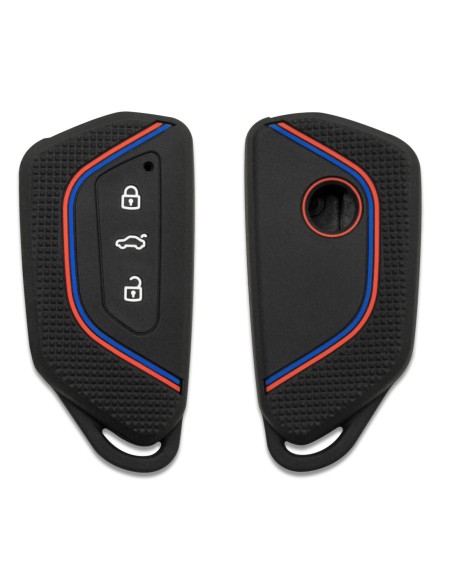 Guscio in Silicone per Chiave 3 Tasti Auto Volkswagen Golf 8 - Nero con Inserti