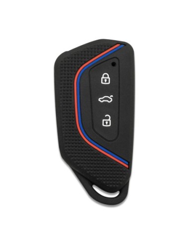 Guscio in Silicone per Chiave 3 Tasti Auto Volkswagen Golf 8 - Nero con Inserti
